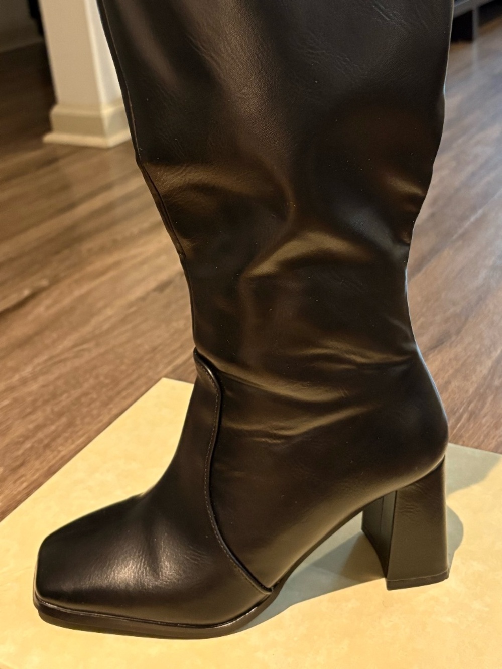 Black Knee High Block Heel Boots